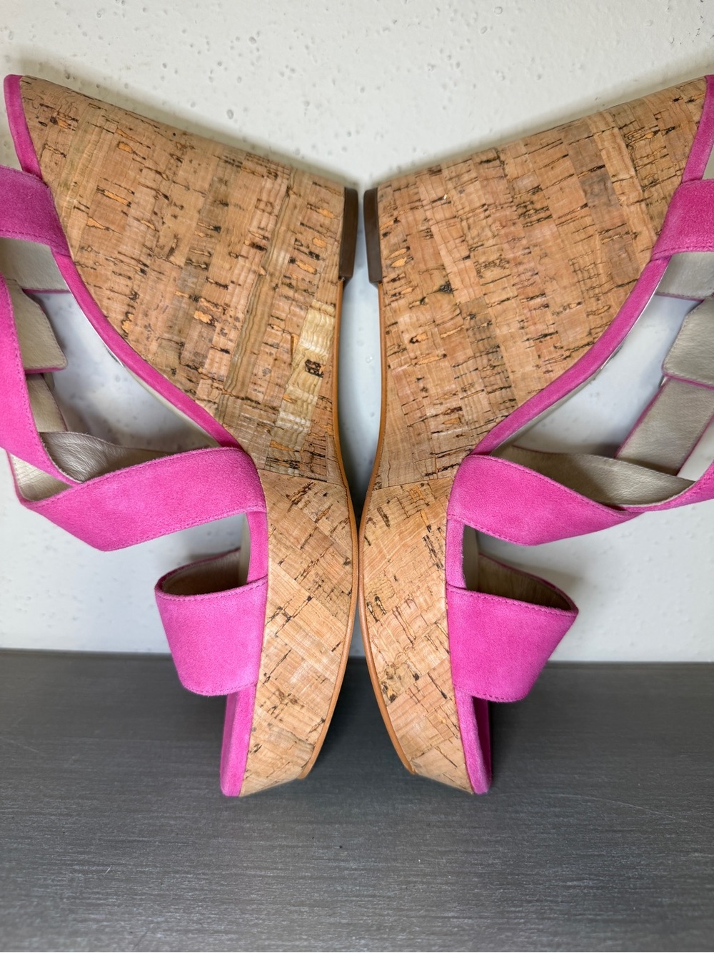 Michael Kors Pink Suede Cork Platform Wedge Heels Women’s Size 11M New - Picture 6 of 9